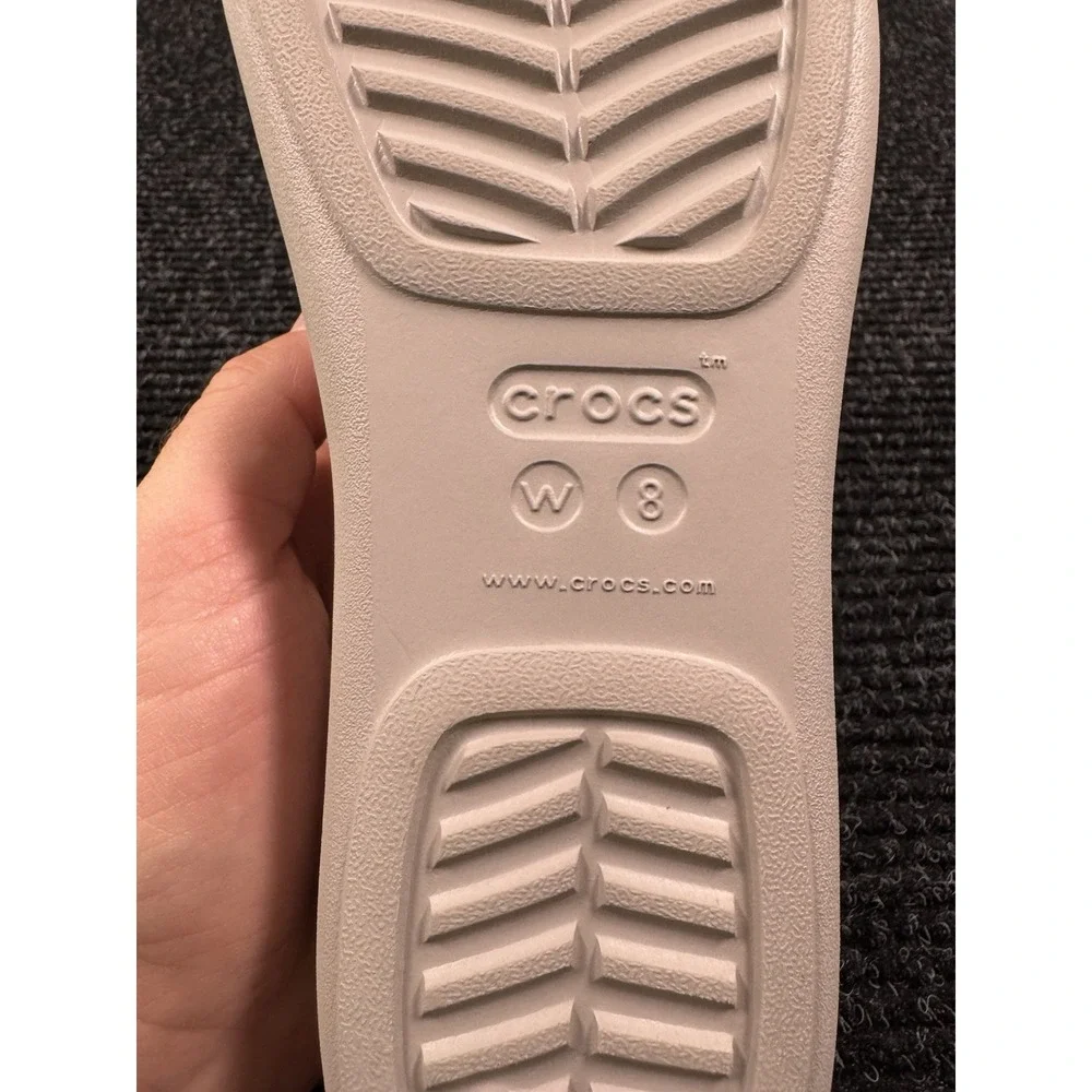 Crocs Womens W8 Dual Comfort Wedge Slide Sandals Beige Silver Metallic
